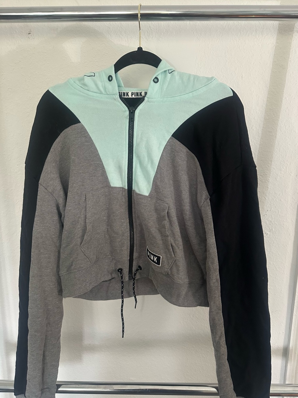 Victoria's Secret PINK Colorblock Zip Hoodie Jacket - Mint, Gray & Black